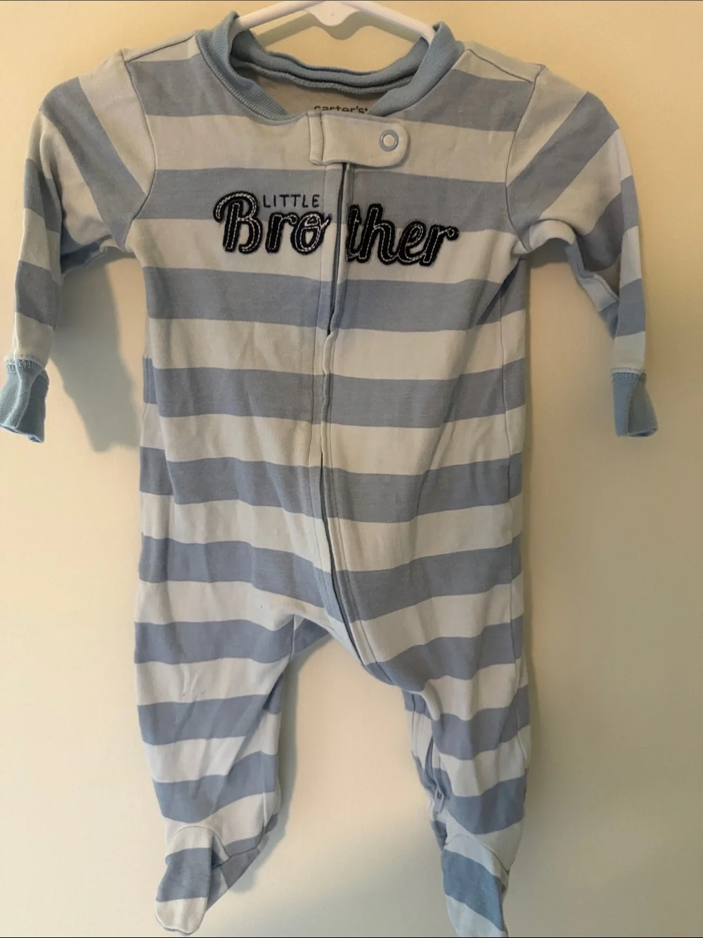 Carter's Blue & White Striped 'Little Brother' Footed One-Piece